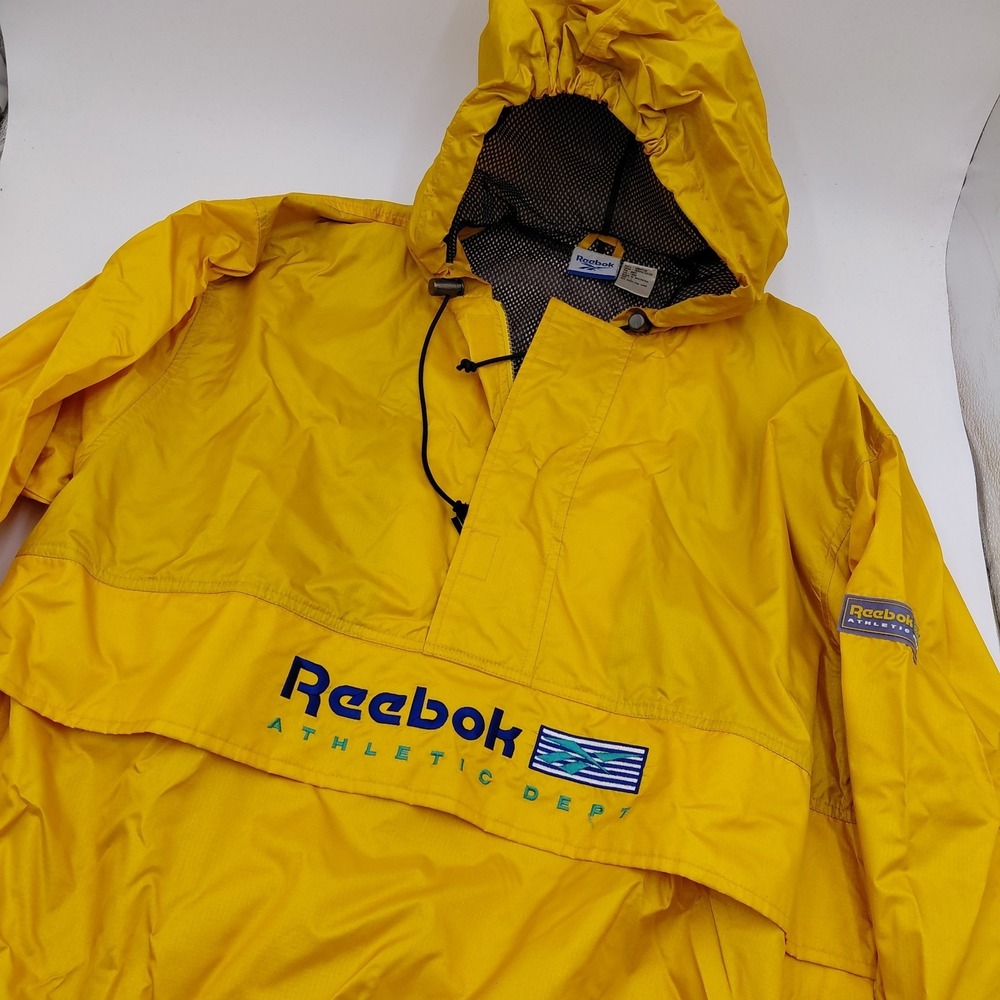 Vtg Reebok Anorak Windbreaker Mens L Yellow Pullover Jacket Oversized Gym Sport